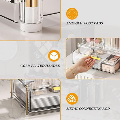 INVSSENE Stackable Makeup Organizer Countertop, Storage Perfume Skincare Cosmetic Lipstick Face Mask Makeup Brush Palettes, Ideal for Vanity Bathroom Counter
