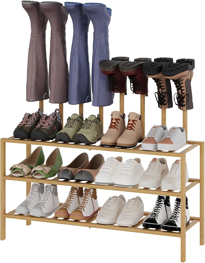 Boot Rack for Tall Boots Organizer,3-Tier Multiuse Shoe Rack and Boot Storage Rack,for Tall Boots,Sneakers,High-Heel (Natrual, 3-Tier-Long)