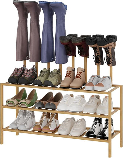 Boot Rack for Tall Boots Organizer,3-Tier Multiuse Shoe Rack and Boot Storage Rack,for Tall Boots,Sneakers,High-Heel (Natrual, 3-Tier-Long)