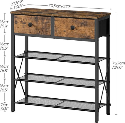 YATINEY 4 Tier Shoe Rack, Large Capacity Shoe Storage Organizer, Metal Shoe Shelf with Drawer and Wooden Top, for 16 Pairs of Shoes, for Entryway, Closet, Rustic Brown and Black SS24BR