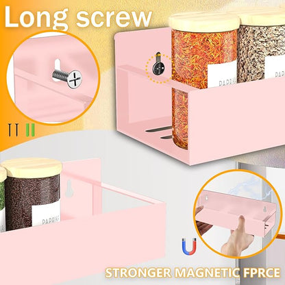 SMRCAD Magnetic Spice Rack Organizer for Fridge Seasoning Organizer for Kitchen storage with Screw Magnetic Shelf with Hook for Refrigerator and Oven (4pack1hook-Pink)