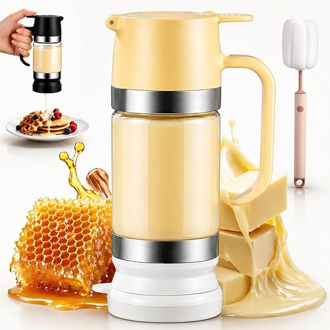 2026 New Dispensador De Leche Condensada, Glass Honey Dispenser with Stand No Drip, Maple Syrup Dispenser for Coffee and Tea Daily Use, Activities, Or Demonstrations (Yellow 300ML)