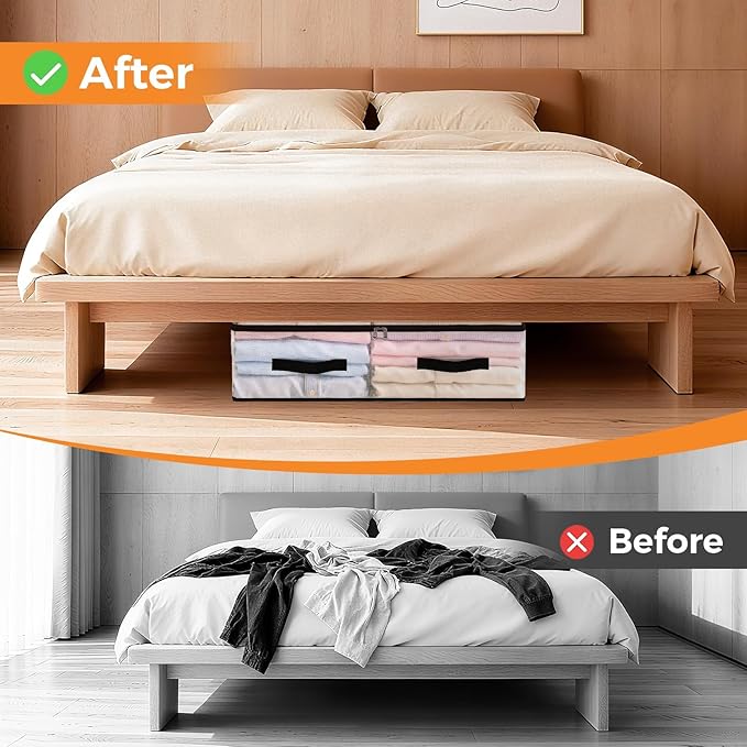 8 Pack Under Bed Storage Bags, 60L Foldable Clear Storage Containers with Handles, Dual Zippers for Comforter, Clothes, Bedding, Linen Sheets, Sweaters, Blanket Storage