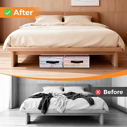 8 Pack Under Bed Storage Bags, 60L Foldable Clear Storage Containers with Handles, Dual Zippers for Comforter, Clothes, Bedding, Linen Sheets, Sweaters, Blanket Storage