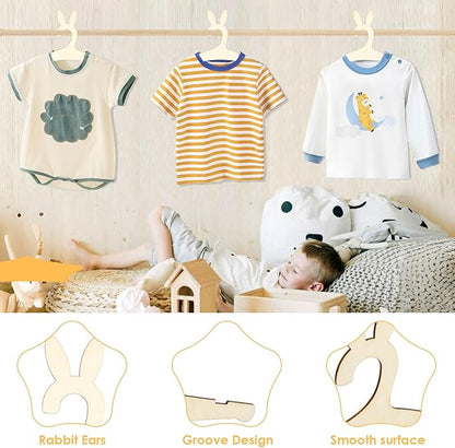 20PCS Wooden Kids Hangers 9" Baby Clothes Hangers, Baby Children Wooden Hangers, Cute Little Kids Hangers, Newborn Girl Boy Hangers for Clothing Pants Coats Skirts Storage (Rabbit Ear)
