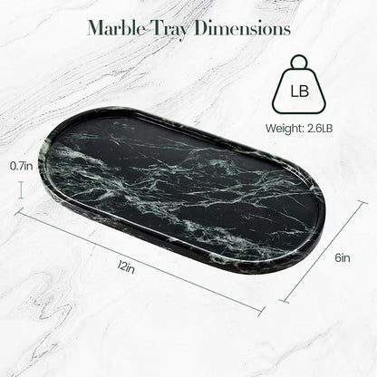 Natural Marble Tray Bathroom Tray, Luxury Decorative Trays for Bathroom, Vanity, Dresser, Kitchen & Home Decor, Valentine's Day House Warming Gifts New Home (Green)