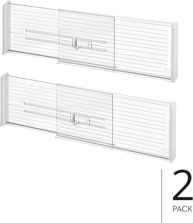 iDesign Expandable Deep Drawer Dividers for Kitchen, Dresser, or Desk Drawers - Set of 2 - Clear