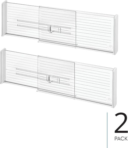 iDesign Expandable Deep Drawer Dividers for Kitchen, Dresser, or Desk Drawers - Set of 2 - Clear