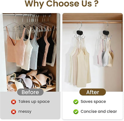 3 Pack Tank Top Hanger, Rotatable Bra Organzier for Closet, Bra Hanger for Closet Organizer, 360° Rotating & Foldable, Metal and Wood, Space-Saving Belt Hangers for Tank Tops, Belt, Tie (Black)