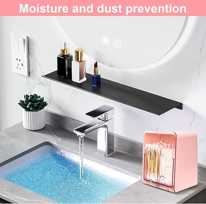 Q tip Holder with 2 Compartments, Plastic Cotton Swab Holder Clear Qtip Organizer in Home Bathroom for Cotton Ball, Swab, Round Pads, Plastic Floss Pick Holder, Pink
