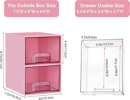 Vtopmart 4 Pack Small Clear Stackable Storage Drawers, Acrylic Bathroom Makeup Organizer, Plastic Storage Bins For Vanity, Undersink, Kitchen Cabinets, Pantry, Home Organization,Pink