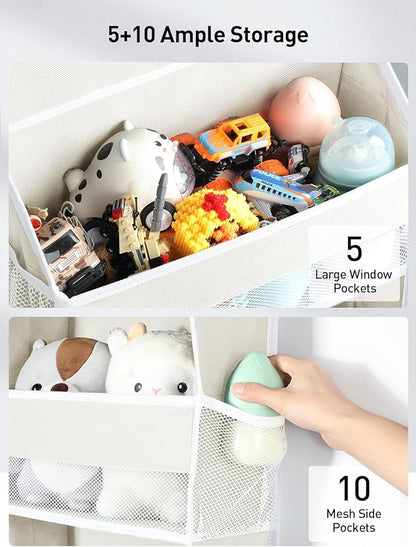 Yecaye 5 Tier Over the Door Organizer, 44lbs Load Toy Stuffed Animal Storage 10 Side Pockets, Bathroom Organizers and Storage for Nursery Newborn Baby Essential Stuff Dorm Room Essentials, Cream White