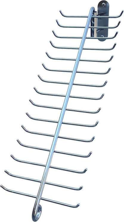 Swivel Tie Rack by WEEBAK, 30 Oversized Hooks, Men's or Women's Ties, Belts, and Scarfs Closet Accessory Organizer, Wall Mounted with provided Chrome Screws, Durable Metal, Chrome