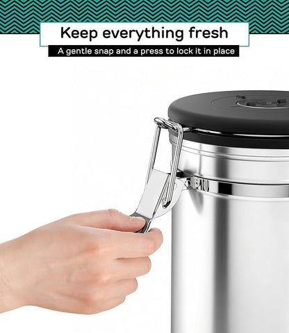 Coffee Gator Coffee Canister, 2pack 22oz Airtight Stainless Steel Kitchen Food Storage Container with Date Tracker, Scoop for Sugar, Grounds, Beans,Tea, Cereal, Flour, Cookies Jars - Gray&Silver