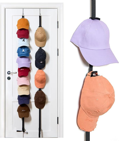 Over The Door Hat Organizer for Baseball Caps, 2-Way Hanging Hat Rack for Door, No-Drill Baseball Cap Organizer for Closet, Bedroom, Garage, Dorm Door (10 Hooks)