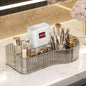 Makeup Organizer Countertop for Vanity Acrylic Skincare Storage and Make up Organization for Desk,Cosmetic Display Case and Makeup Brush Holder for Bathroom,5 Compartments（1PC,Grey）