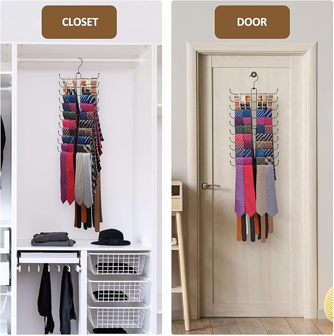 ZEDODIER Tie Rack Belt Hanger for Closet, 2 in 1 Tie Hanger Belt Organizer with Max 40 Capacity, Heavy Duty Space Saving Closet Organizers and Storage, Black