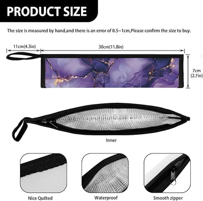 Purple Marble Tableware Storage Pouch Portable Cutlery Bag Straw Carrying Case Cutlery Drawstring Net Bag Travel Bag for Straws, Knife, Fork, Spoon, Chopsticks
