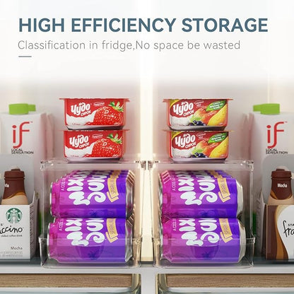 Soda Can Dispenser for Refrigerator with Lids, Stackable Drink Organizer for Fridge, Clear Plastic Refrigerator Organizer Bins, Beverage Can Holders for Pantry, Freezer, Kitchen, Cabinets Set of 1