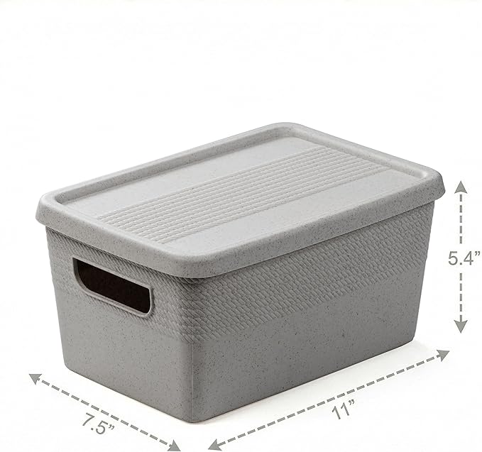 BINO | Plastic Storage Bins with Lids, 5 Liter - 3 Pack, Natural Grey | THE BRAIDED COLLECTION | Plastic Bins for Organization Woven Storage Baskets for Organizing Pantry Shelf Organizer Basket Bin
