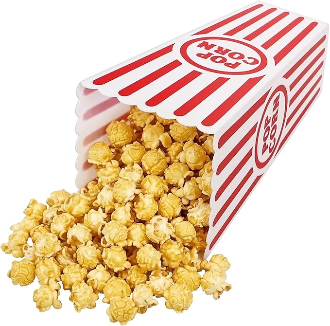Tebery 20 Pack Plastic Popcorn Boxes Open-Top, Reusable Popcorn Bucket Container for Movie Night, Classic Red White Striped Party Snack Bowls for Party Favors, Birthday, Carnival, 7.5" x 4"