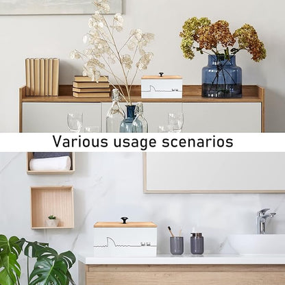 Hoolerry Wood Tampon Holder for Bathroom Farmhouse Pad and Tampon Organizer Feminine Product Organizer Rustic Storage Container for Bathroom Countertop(Simple Style)