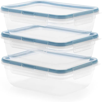 Snapware Plastic Total Solution 3-Pack (8.5-Cup) Food Storage Containers Set, Leakproof & Airtight Plastic Locking Lids Rectangular Containers, BPA-Free Lids, Microwave Dishwasher Freezer Safe