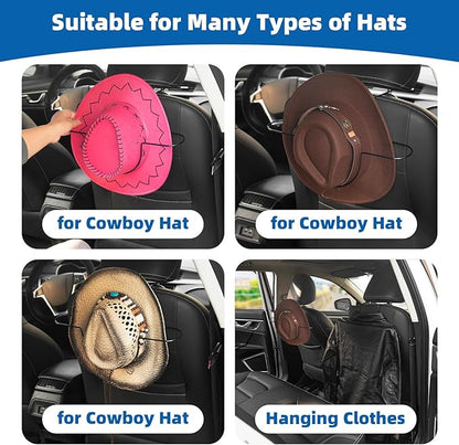 Car Hat Rack,Seat Cowboy Hat Holder for hat organizer,Seat Rear Storage Clothes Hanger,Car Seat Accessories,Black 2 Pack