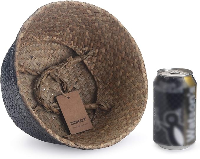 Seagrass Storage Basket, Natural Woven Storage Basket (Black 7 inch D x 8 inch H)