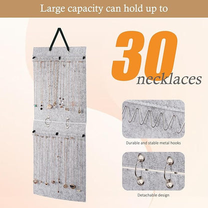 Lolalet Hanging Jewelry Organizer, Necklaces Wall Closet Door Storage, Accessories Jewelry Display for Women Girls -Grey