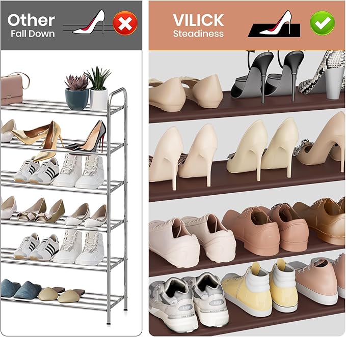 VILICK Shoe Rack for Closet Shoe Organizer Space Saver Storage for 20-25 Pair Shoe Shelf with Hook and Side Pocket Free Standing 5 Tier Shoe Rack Organizer for Entryway,Small Spaces, Brown