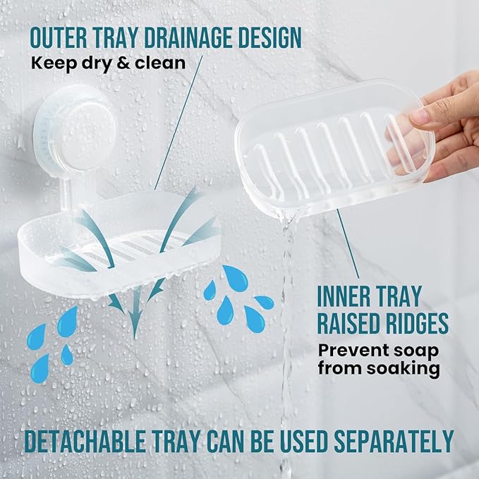 TAILI Soap Holder Soap Dish for Shower, Suction Cup Soap Holder for Shower Wall, Bathroom Accessories, Removable Strong Hold Soap Saver, Drill Free, Clear