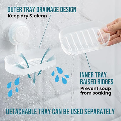 TAILI Soap Holder Soap Dish for Shower, Suction Cup Soap Holder for Shower Wall, Bathroom Accessories, Removable Strong Hold Soap Saver, Drill Free, Clear