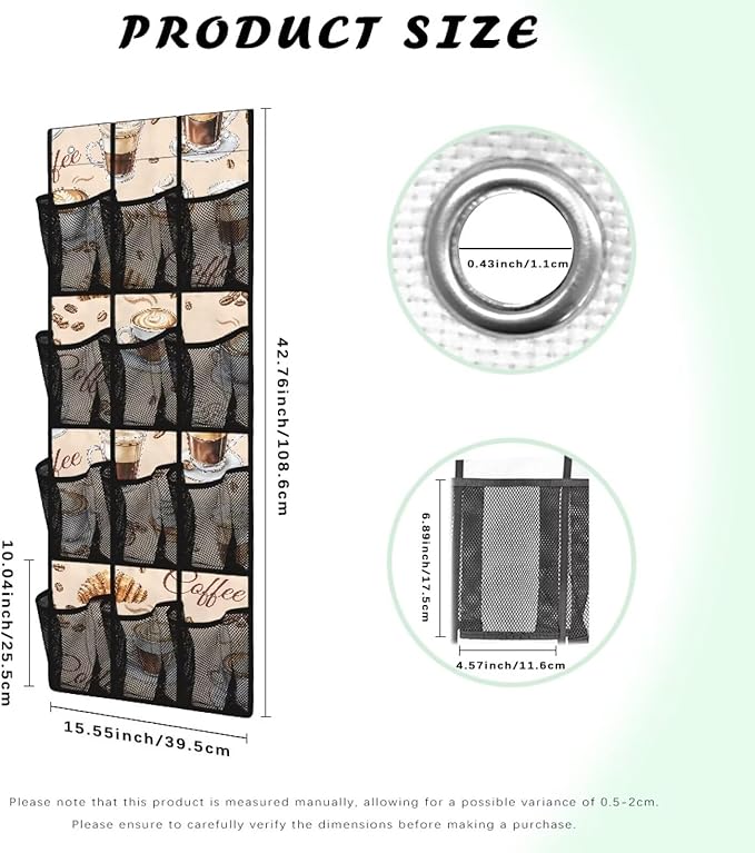 Generic Tasty Coffee Over The Door toiletry Organizer Easy-to-Clean Door Storage Organizer Clothes Heavy Duty Door Hooks Storage Bag for Towels Stationery Books Bottles Etc