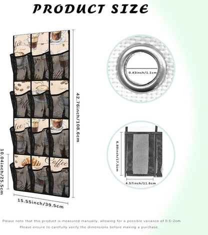 Generic Tasty Coffee Over The Door toiletry Organizer Easy-to-Clean Door Storage Organizer Clothes Heavy Duty Door Hooks Storage Bag for Towels Stationery Books Bottles Etc