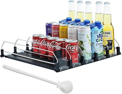 Drink Organizer For Fridge Large Capacity 5 Rows Soda Can Organizer, Automatic Pusher Glide with Removable Dividers For Drink Organizer, Can Holders For Fridge, Space-Saving Can Dispenser For Kitchen