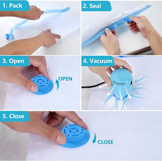 Electric Pump for Vacuum Storage Bag, Vacuum Seal Bags for Clothing Pump for Compression, Portable Vacpack Air Pump for Various Vacuum Bags for Travel Blue(Storage Bag Not Included)