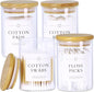 INIUNIK 4 Pack Qtip Holder Dispenser - Glass Apothecary Jars with Lids, Cotton Ball Pad Swab Round Holder, Bamboo Bathroom Accessories, Bathroom Organizers Containers Jars Canisters with Lids