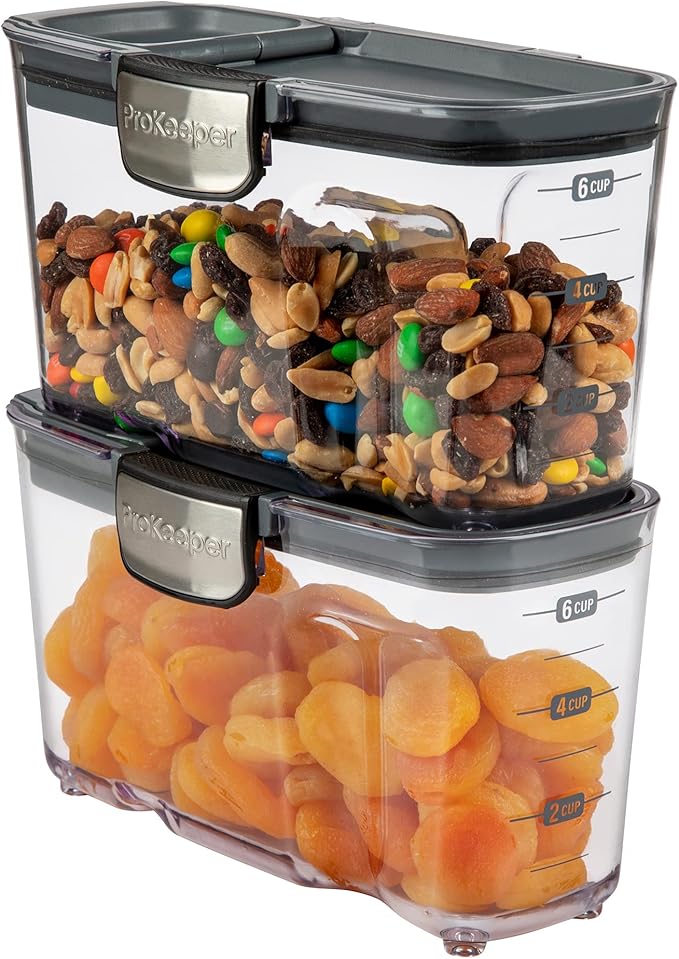 ProKeeper+ by Progressive International Clear Plastic Airtight Food Baker's Kitchen Storage Organization Container Canister Set with Magnetic Accessories (Cereal 1.5-Quart)