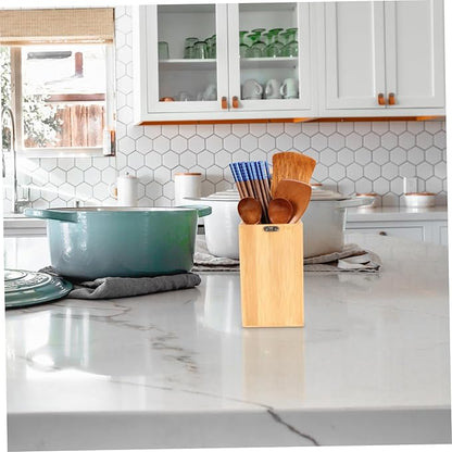 STOBAZA Bamboo Utensil Organizer for Kitchen Drawers Outdoor Camping Cutlery Storage Box Drain Holder Multi-Function Silverware Storage Case for Home and Travel