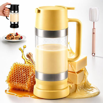 2026 New Dispensador De Leche Condensada, Glass Honey Dispenser with Stand No Drip, Maple Syrup Dispenser for Coffee and Tea Daily Use, Activities, Or Demonstrations (Yellow2 300ML)