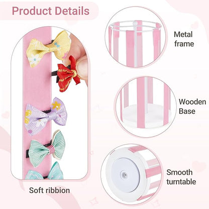 Dahey Bow Holder for Girls Hair Bows, Modern Hair Bow Organizer 360° Rotation Hair Accessories Organizer Storage Stand Display for Girls, Pink