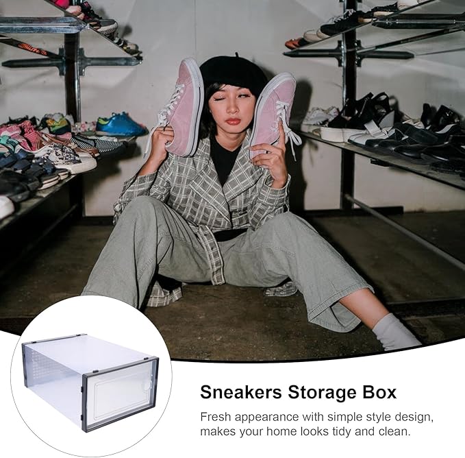 2 Pcs Plastic Shoe Storage Boxes Drawer-style Sturdy Shoe Organizers for Closet Storage, Stackable Sneaker and Boot Containers for Home and Entryway Style