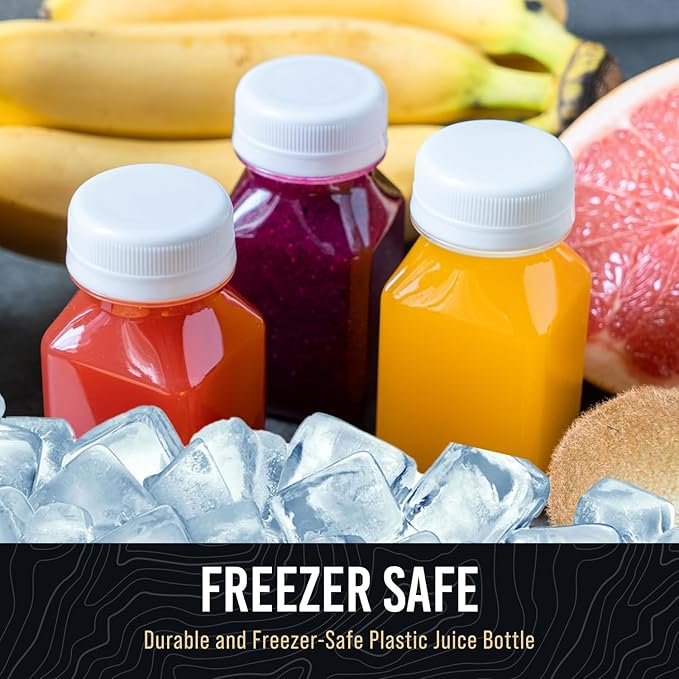 Norcalway 10pcs 2oz Plastic Shot Bottles with Caps - Ginger Shot - Freezer Safe, Leak Proof, BPA Free, Food Grade Small Plastic Travel Bottles with Caps
