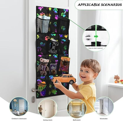 Paw Over The Door Shoe Organizers,Shoe Rack for Door,Hanger Storage Organizer for Closet,Classroom Headphone Storage with 12 Mesh Pockets,Breathable Storage Bag for Women