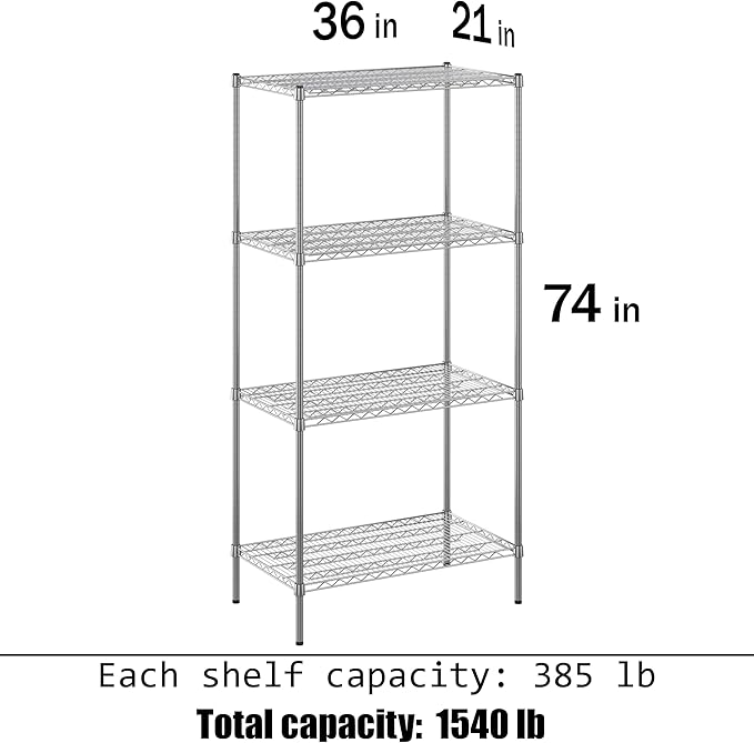 21" Deep x 36" Wide x 74" Height Wire Shelving Kit | 4-Tier | NSF Commercial Storage Rack Unit