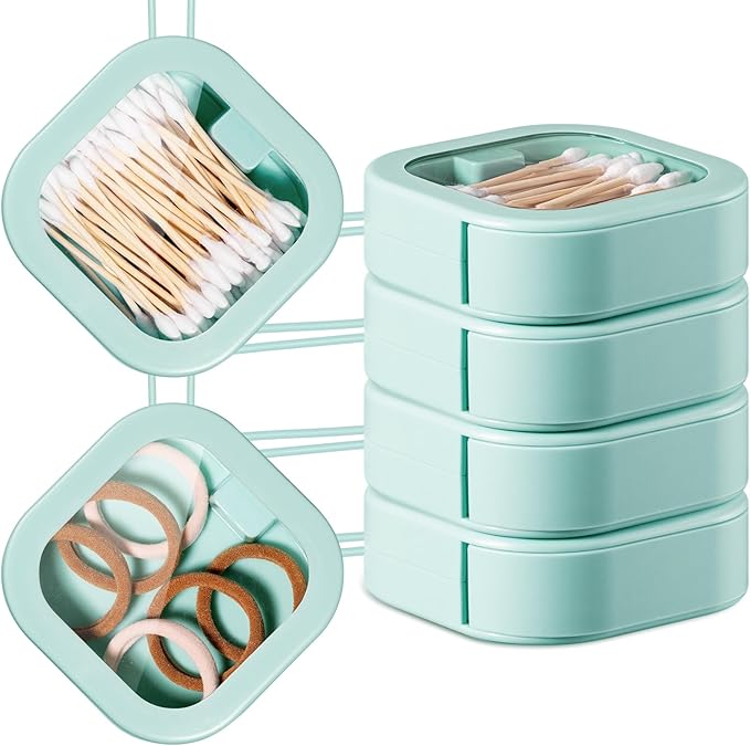 Kathfly 4 Pcs Green Hair Tie Organizer Portable Hair Accessory Storage Containers Stackable Tie Bobby Pin Holder Home Cotton Swab Dispenser Accessories Jewelry Organizer Box
