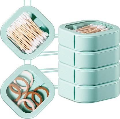 Kathfly 4 Pcs Green Hair Tie Organizer Portable Hair Accessory Storage Containers Stackable Tie Bobby Pin Holder Home Cotton Swab Dispenser Accessories Jewelry Organizer Box