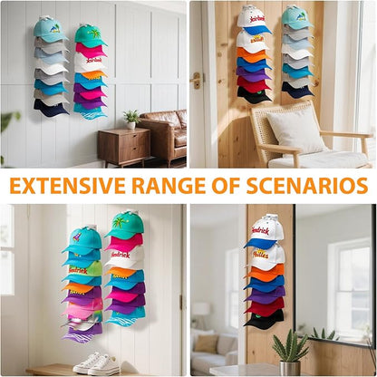 2 Pack Hat Organizer for Baseball Caps, Hat Rack for Wall Hold Up to 16 Hats, Hat Holder with Strong Adhesive and Screws, Hat Organizer Wall Mounted Hat Hanger Display for Door Closet Bedroom(A-White)