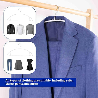 20 Pack Non Slip PVC Coating Metal Clothes Hangers No Shoulder Bump,Built-in Shoulder Hook and Bottom Rod,Suitable for Sweaters,Suits,Shirts,Skirt,Jackets (White, 20 Pack)